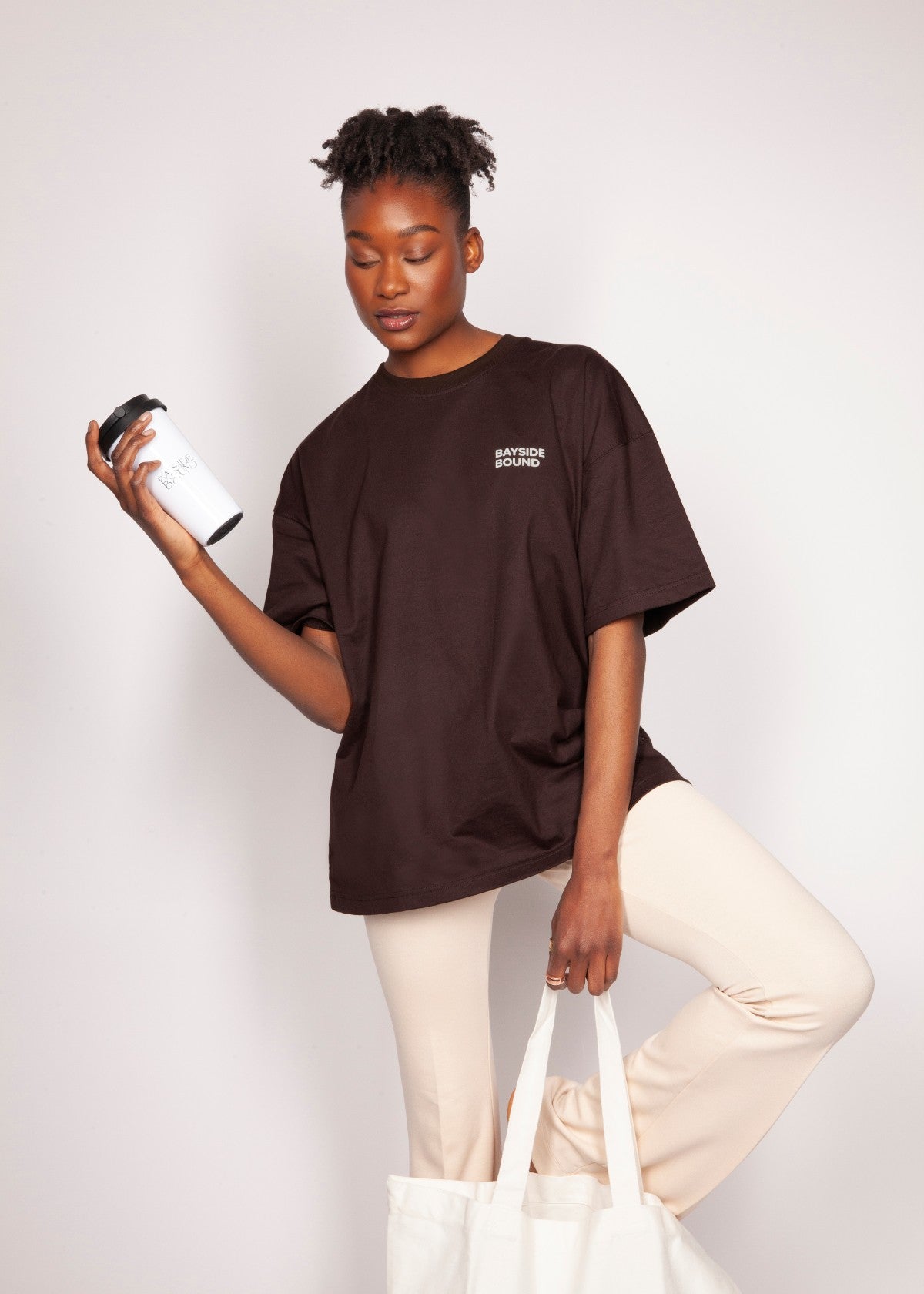 THE PILATES BOUND© OVERSIZE TEE BROWN